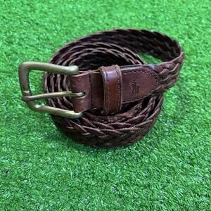Vintage Polo Ralph Lauren brown braided leather belt Woven XL SZ 40 brass buckle